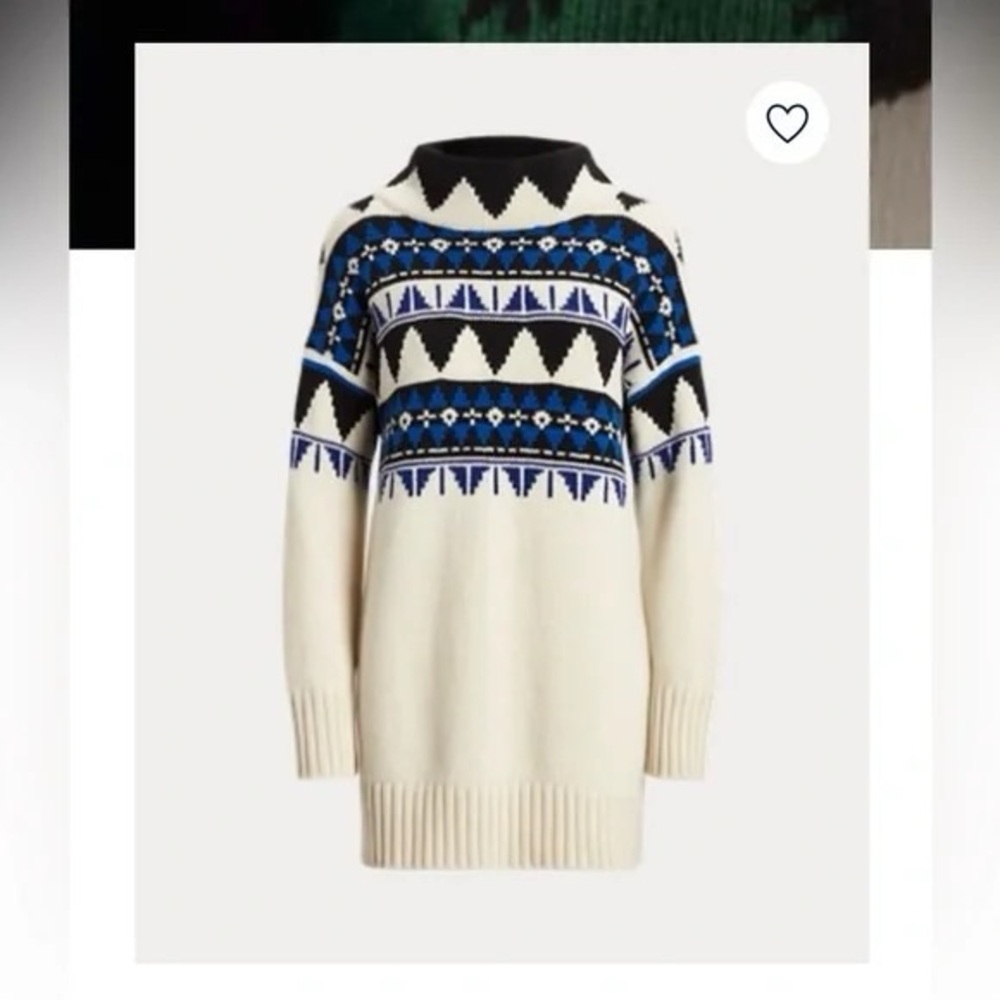 Polo Ralph Lauren Black and Cream Wool Tunic Sweater Size L